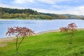 Lake Solinskie in the Bieszczady Mountains. Beautiful autumn landscape. Poland