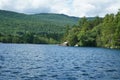 Lake Squam islands and mountains from boat Royalty Free Stock Photo
