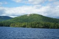 Lake Squam islands and mountains from boat Royalty Free Stock Photo