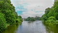 Lake in St. James Park with view to London Eye. Royalty Free Stock Photo