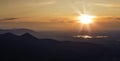 Lake Staffelsee from mountain peak Jochberg during sunset, Bavaria Germany