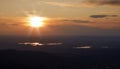 Lake Staffelsee and Riegsee from mountain peak Jochberg during sunset, Bavaria Germany