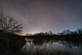 Lake and stars at night, starry sky with Orion Royalty Free Stock Photo