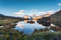 Lake Stellisee with Matterhorn mountain and stones reflection in the morning at Zermatt, Switzerland Royalty Free Stock Photo