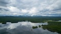 Lake StorsjÃ¶ on the VildmarksvÃ¤gen with the Mountains LunndÃ¶rrsfjÃ¤llen Royalty Free Stock Photo