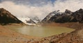 Lake and stunning Cerro Torre in clouds Patagonia. Fitz Roy National Park, Patagonia, Argentina the mountain scenery under the cl