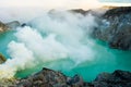 Lake and Sulfur Mine at Khawa Ijen Volcano Crater, Java Island, Indonesia. Royalty Free Stock Photo