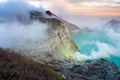 Lake and Sulfur Mine at Khawa Ijen Volcano Crater, Java Island, Indonesia. Royalty Free Stock Photo