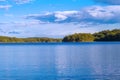 Lake summer view with reflection of clouds on water, Finland Royalty Free Stock Photo