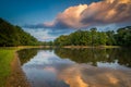 Lake at sunset, at Park Road Park, in Charlotte, North Carolina. Royalty Free Stock Photo