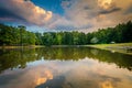 Lake at sunset, at Park Road Park, in Charlotte, North Carolina. Royalty Free Stock Photo