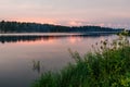 Lake sunset pink clouds sky Royalty Free Stock Photo