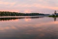 Lake sunset pink clouds sky Royalty Free Stock Photo