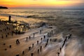 Lake Superior ebbs and flows around shipwreck remains under a Great Lake Sunset Royalty Free Stock Photo