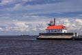 Lake Superior Lighthouse with Ship Royalty Free Stock Photo