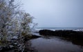 Lake Superior in winter. View from Union Bay Campground Porcupine Mountains Wilderness State Park Michigan. Royalty Free Stock Photo