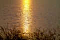 Lake surface with reflected sunset