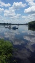 The lake is surronded by clouds