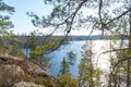 The lake in the Swedish forest. Photo of Scandinavian nature.