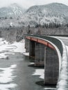 lake Sylvenstein and bridge in the Alps of Bavaria in winter. Germany,