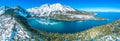 Lake Tahoe California. Emerald Bay. Winter Drone Panorama. Beautiful colors.