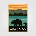 Lake tahoe national park vintage poster outdoor vector illustration design, wild bear poster Royalty Free Stock Photo