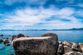 On the Rocky Waters Edge of Lake Tahoe California Royalty Free Stock Photo