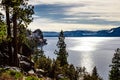 Lake Tahoe shoreline on a beautiful winter day, Sierra Nevada mountains Royalty Free Stock Photo