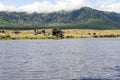 Lake in Tanzania with safari car Royalty Free Stock Photo