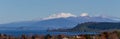 Lake Taupo and Tongariro National Park volcanoes panorama Royalty Free Stock Photo