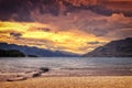 The Lake Te Anau In New Zealand At Sunset