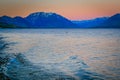 Lake Tekapo at peaceful evening, New Zealand South island idyllic landscape