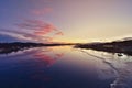 Lake in Thingvellir National Park, Iceland during sunset in wintertime. Rural, outdoor