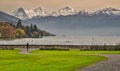 Lake Thun in the Swiss town of Thun. Alps mountains. Thunersee Royalty Free Stock Photo