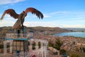 Lake Titicaca and the City of Puno as seen from Condor Hill View Point or Mirador de Kuntur Wasi, Puno, Peru, 1st May 2018