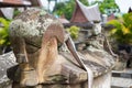 Lake Toba, Indonesia - circa february, 2019: Batak traditional graveyard at Tomok village, lake Toba, travel destination in