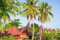 Lake Toba, Indonesia - march 3, 2020: Batak traditional house facade traditional village front view at lake Toba, famous travel