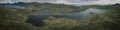 Lake Toftavatn with hiking trail from above, Runavik, Eysturoy, Faroe Islands Royalty Free Stock Photo