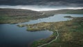 Lake Toftavatn with hiking trail from above, Runavik, Eysturoy, Faroe Islands Royalty Free Stock Photo