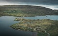 Lake Toftavatn with hiking trail from above, Runavik, Eysturoy, Faroe Islands Royalty Free Stock Photo