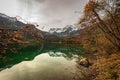 Lake Tovel and Brenta Dolomites in Autumn - Trentino-Alto Adige Italy Royalty Free Stock Photo