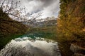 Lake Tovel and Brenta Dolomites in Autumn - Trentino-Alto Adige Italy Royalty Free Stock Photo