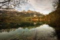 Lake Tovel and Brenta Dolomites in Autumn - Trentino-Alto Adige Italy Royalty Free Stock Photo