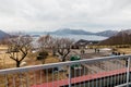 Lake Toya view from above in winter in Hokkaido, Japan Royalty Free Stock Photo