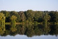 Lake with trees reflecting in clear water. Location: Germany, No