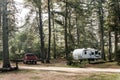 Lake of two rivers Campground Algonquin National Park Beautiful natural forest landscape Canada Parked RV camper car Royalty Free Stock Photo