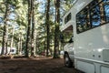 Lake of two rivers Campground Algonquin National Park Beautiful natural forest landscape Canada Parked RV camper car Royalty Free Stock Photo