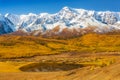 A Lake in a Valley under a Snow-Covered Mountain Range. Royalty Free Stock Photo