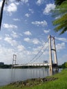 Lake view bridge under cloudy clear sky