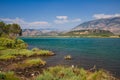 Lake view in Butrint - Buthrotum. Touristic historical attraction. Summer in Albania Royalty Free Stock Photo